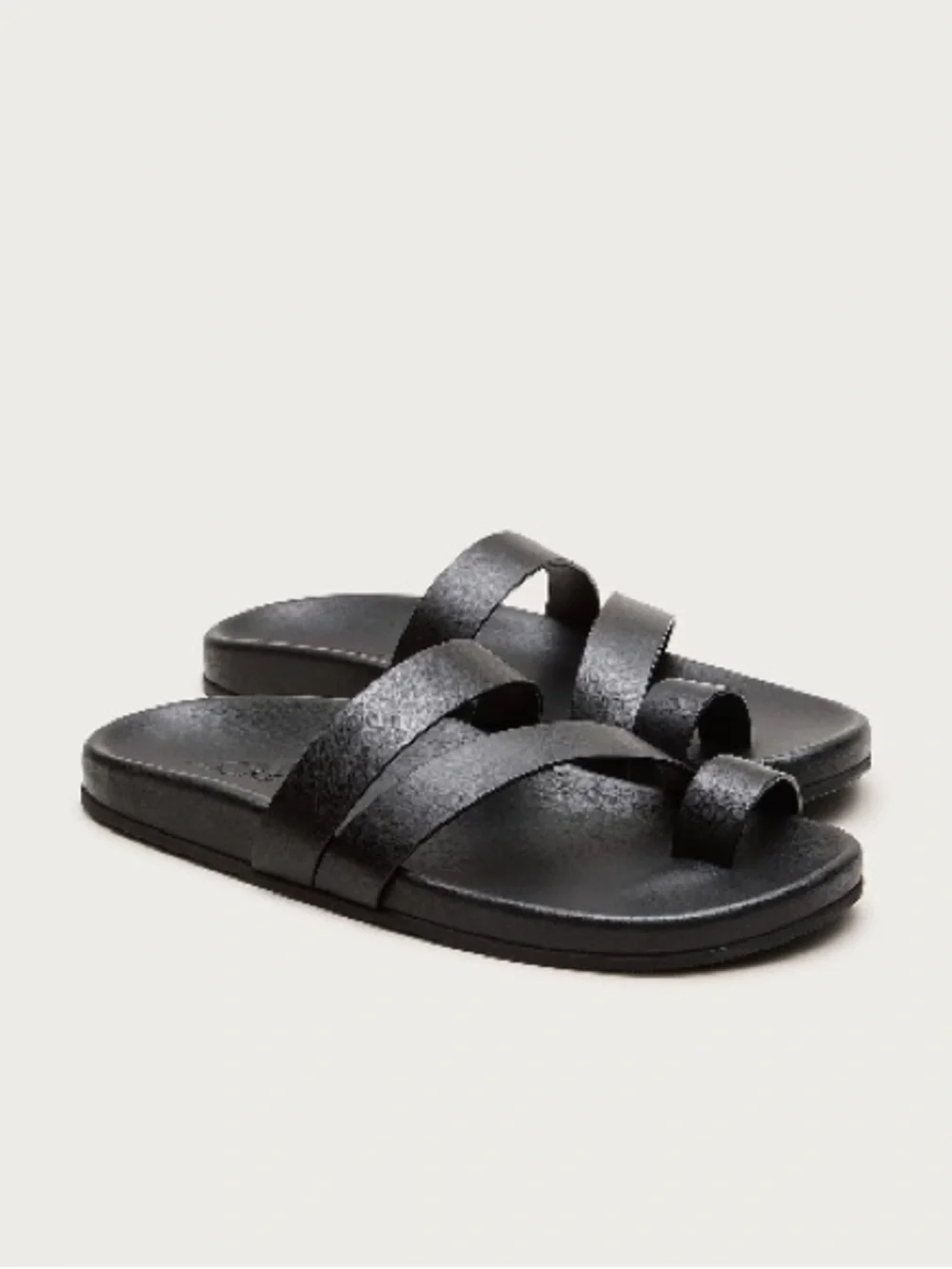 J. Crew Black Triple-Strap Slide Sandals